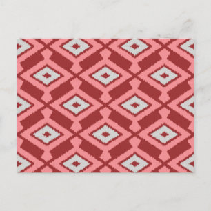 Ikat Pattern - Burgundy, Grey and Coral Postcard