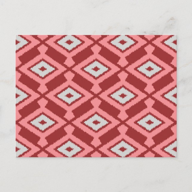 Ikat Pattern - Burgundy, Grey and Coral Postcard (Front)