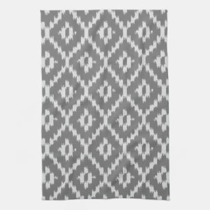 Ikat pattern - Charcoal and silver grey Kitchen Towel