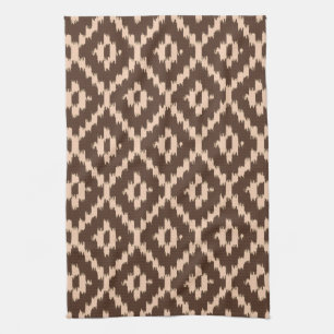 Ikat pattern - Chocolate and pale peach Kitchen Towel