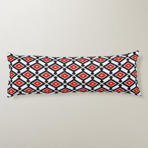 Ikat Pattern - Dark Red, Black and White Body Pillow