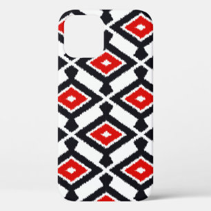 Ikat Pattern - Dark Red, Black and White iPhone 12 Case