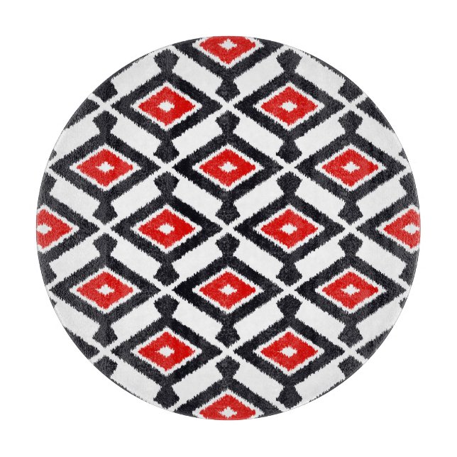 Ikat Pattern - Dark Red, Black and White Cutting Board (Front)