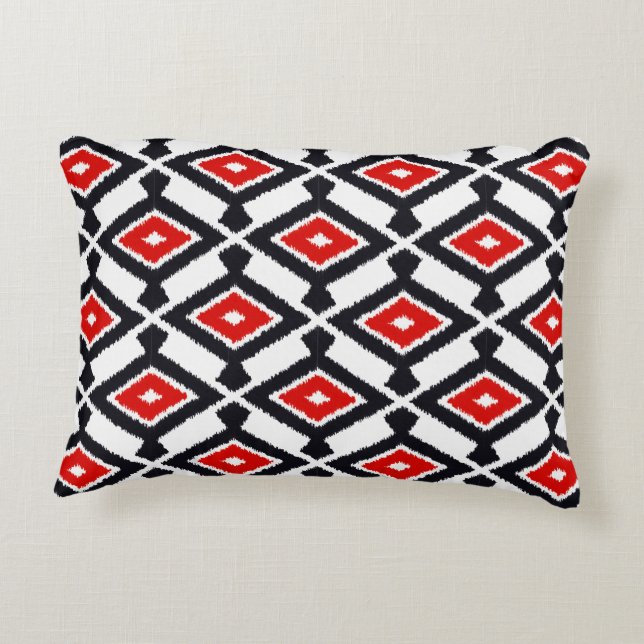 Ikat Pattern - Dark Red, Black and White Decorative Pillow (Back)