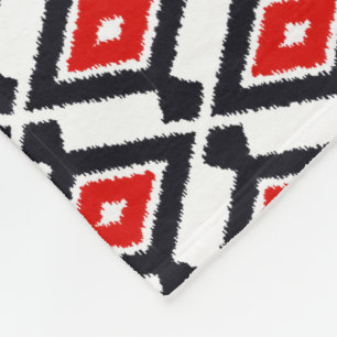 Ikat Pattern - Dark Red, Black and White Fleece Blanket