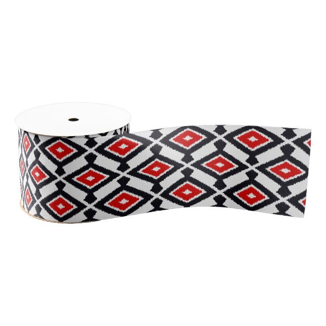 Ikat Pattern - Dark Red, Black and White Grosgrain Ribbon (Spool)