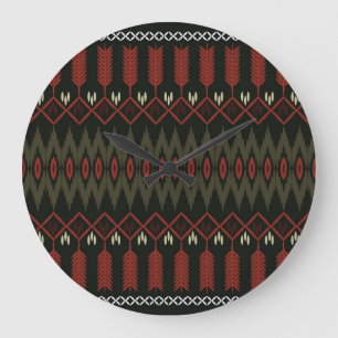 Ikat Pattern: Geometric Ethnic Ornament Large Clock