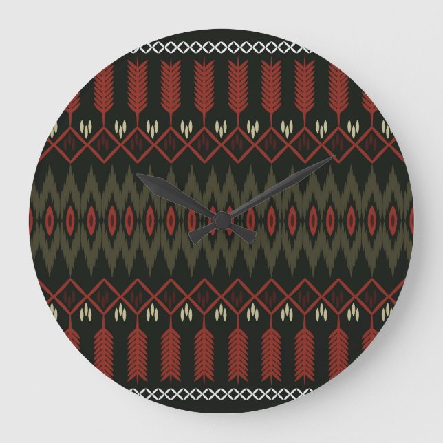 Ikat Pattern: Geometric Ethnic Ornament Large Clock (Front)