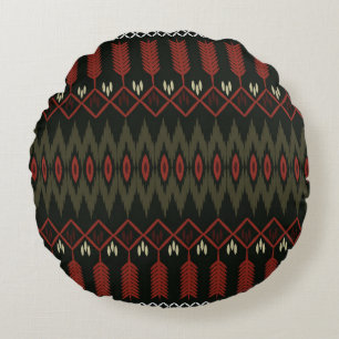 Ikat Pattern: Geometric Ethnic Ornament Round Pillow