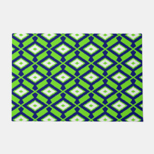 Ikat Pattern, Green, Indigo Blue and White Doormat