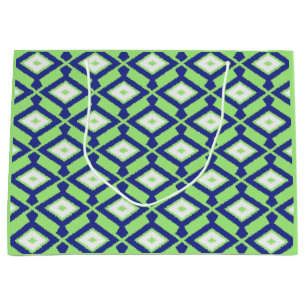 Ikat Pattern - Green, Indigo Blue and White Large Gift Bag