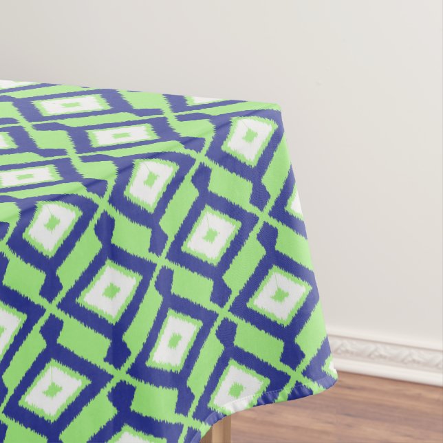 Ikat Pattern - Green, Indigo Blue and White Tablecloth (In Situ)
