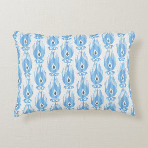 Ikat pattern in blue and white accent pillow