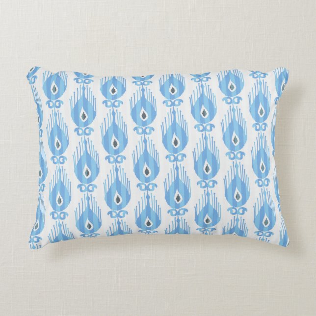Ikat pattern in blue and white accent pillow (Front)