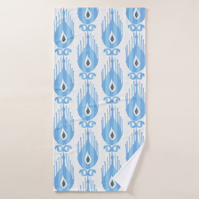 Ikat pattern in blue and white bath towel (Bath Towel)