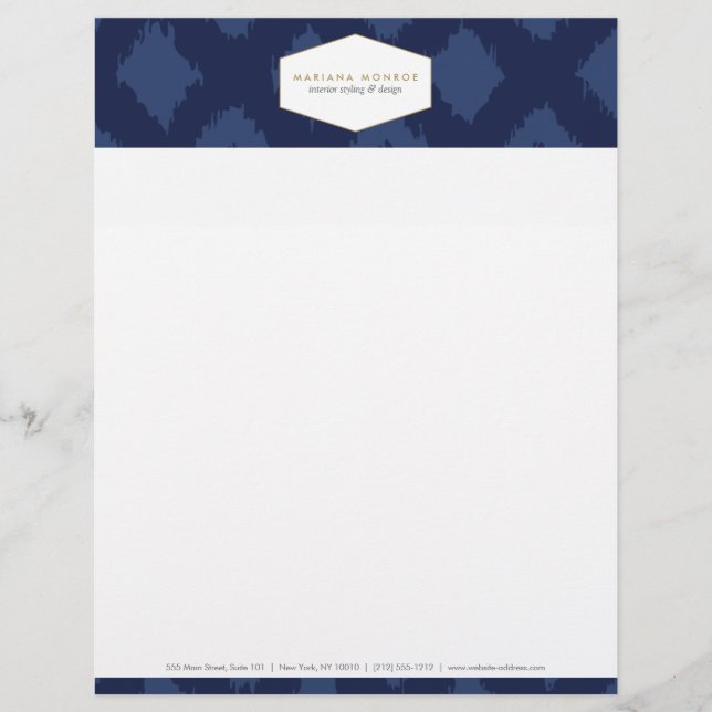 Ikat Pattern in Blue Designer Letterhead (Front)