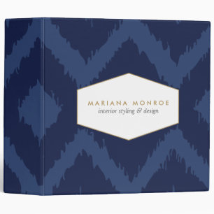 Ikat Pattern in Blue Designer Personalized Binder