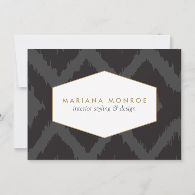 Ikat Pattern in Dark Grey Designer Flat Notecard (Front)