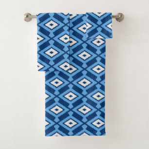 Ikat Pattern, Indigo and Denim Blue Bath Towel Set