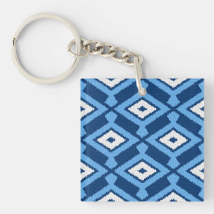 Ikat Pattern - Indigo and Denim Blue Keychain