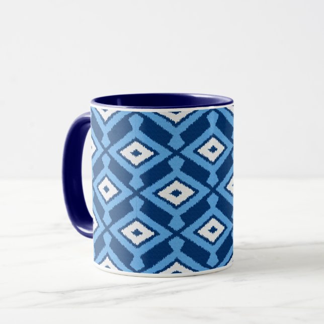 Ikat Pattern, Indigo and Denim Blue Mug (Front Left)