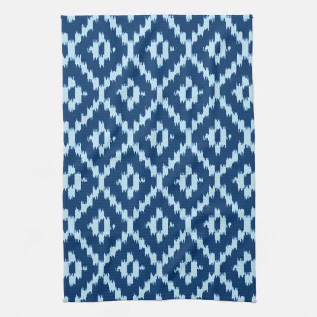 Ikat pattern - Indigo and pale ice blue Kitchen Towel (Vertical)