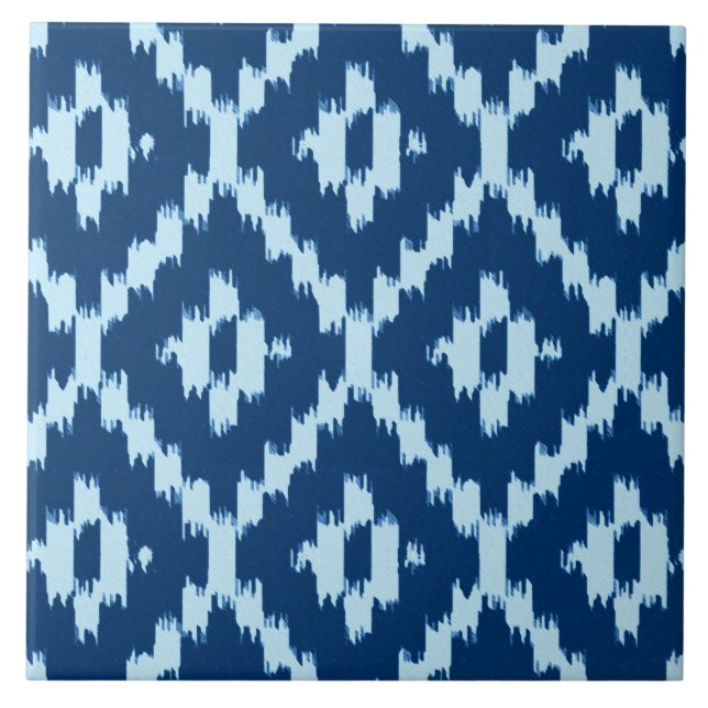 Ikat pattern - Indigo and pale ice blue Tile (Front)