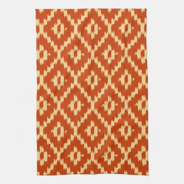 Ikat pattern - Mandarin orange and coral Kitchen Towel (Vertical)