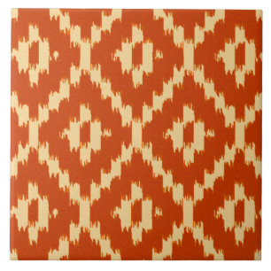 Ikat pattern - Mandarin orange and coral Tile