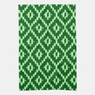 Ikat pattern - Pine green and pale green Kitchen Towel