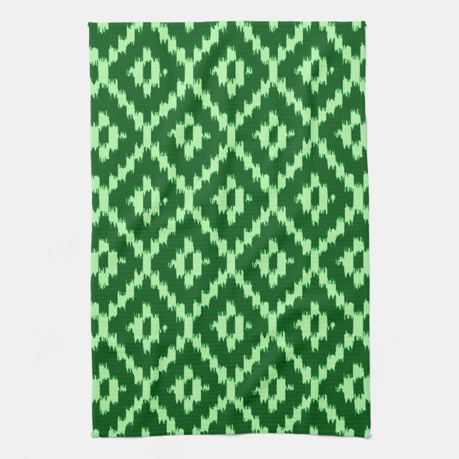 Ikat pattern - Pine green and pale green Kitchen Towel (Vertical)