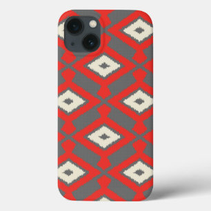 Ikat Pattern - Red, Grey and Beige iPhone 13 Case