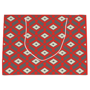 Ikat Pattern - Red, Grey and Beige Large Gift Bag