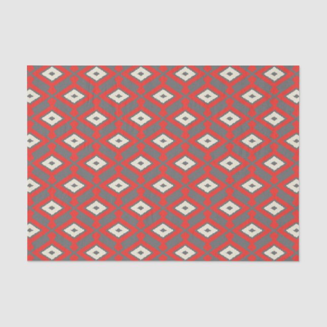 Ikat Pattern - Red, Grey and Beige Tissue Paper (Front)