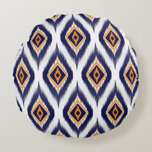 Ikat pattern textile fabric ethnic tribal motif ma round pillow