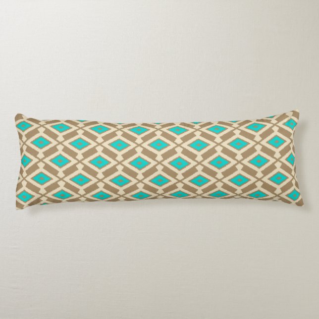 Ikat Pattern - Turquoise, Taupe and Beige Body Pillow (Back)