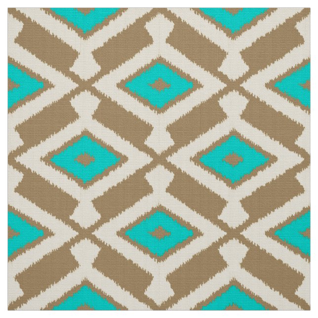 Ikat Pattern - Turquoise, Taupe and Beige Fabric (Swatch)