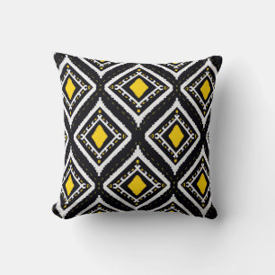 Ikat patterns ethnic tribal textile American Afric Throw Pillow