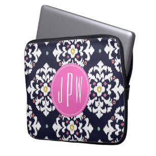 Ikat & Pink Monogram Laptop Sleeve