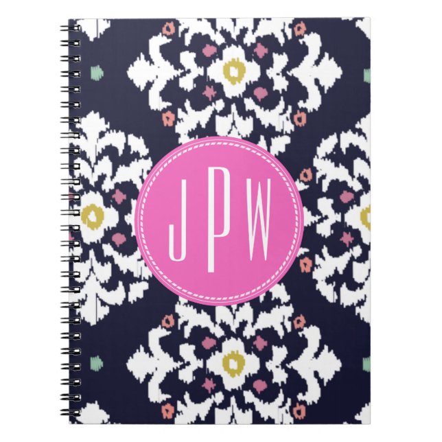 Ikat & Pink Monogram Notebook (Front)