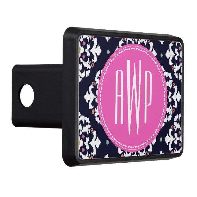 Ikat & Pink Monogram Trailer Hitch Cover (Right)