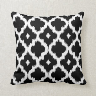 Ikat Quatrefoil Pattern Black and White Throw Pillow