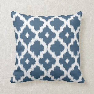 Ikat Quatrefoil Pattern Dark Denim Blue Throw Pillow