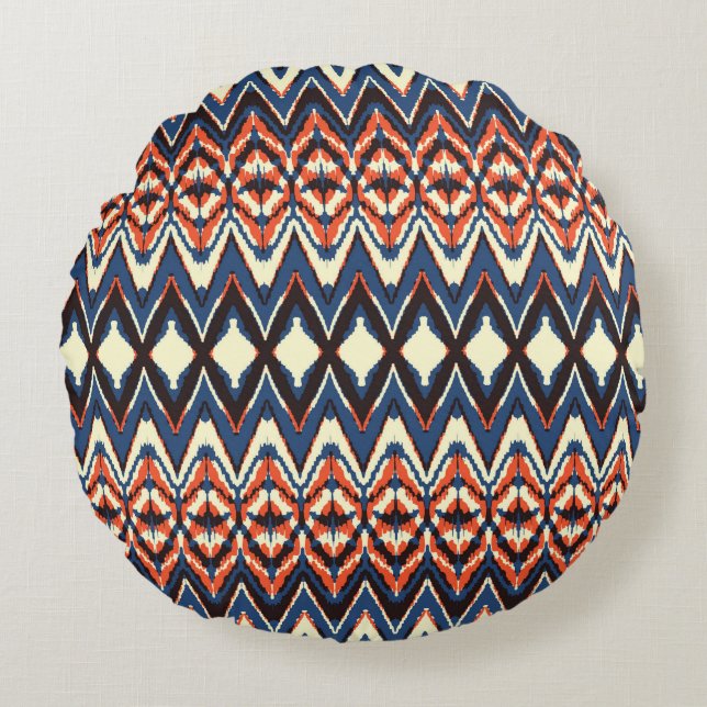 Ikat seamless pattern. tie dye shibori print with  round pillow (Front)
