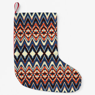 Ikat seamless pattern. tie dye shibori print with small christmas stocking