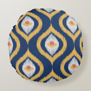 Ikat Series Ogee Blue Geometric Round Pillow