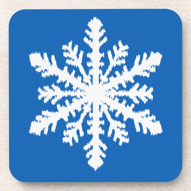 Ikat Snowflake 1 of 4 - Cobalt blue and white Coaster (Front)
