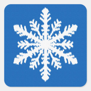 Ikat Snowflake 1 of 4 - Cobalt blue and white Square Sticker