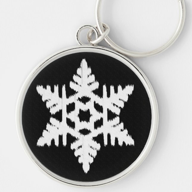 Ikat Snowflake - Black and white Keychain (Front)