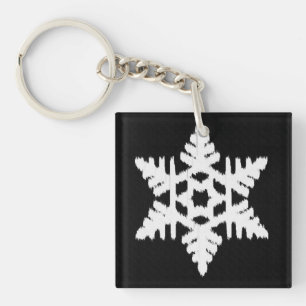 Ikat Snowflake - Black and white Keychain
